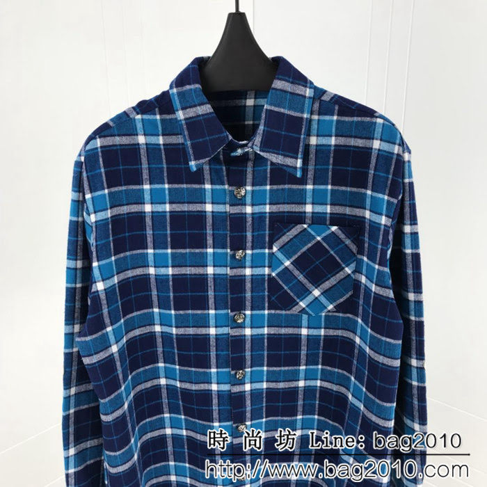 Chrome hearts 克羅心 18ss新款 拼皮格子襯衫 情侶款 ydi1027